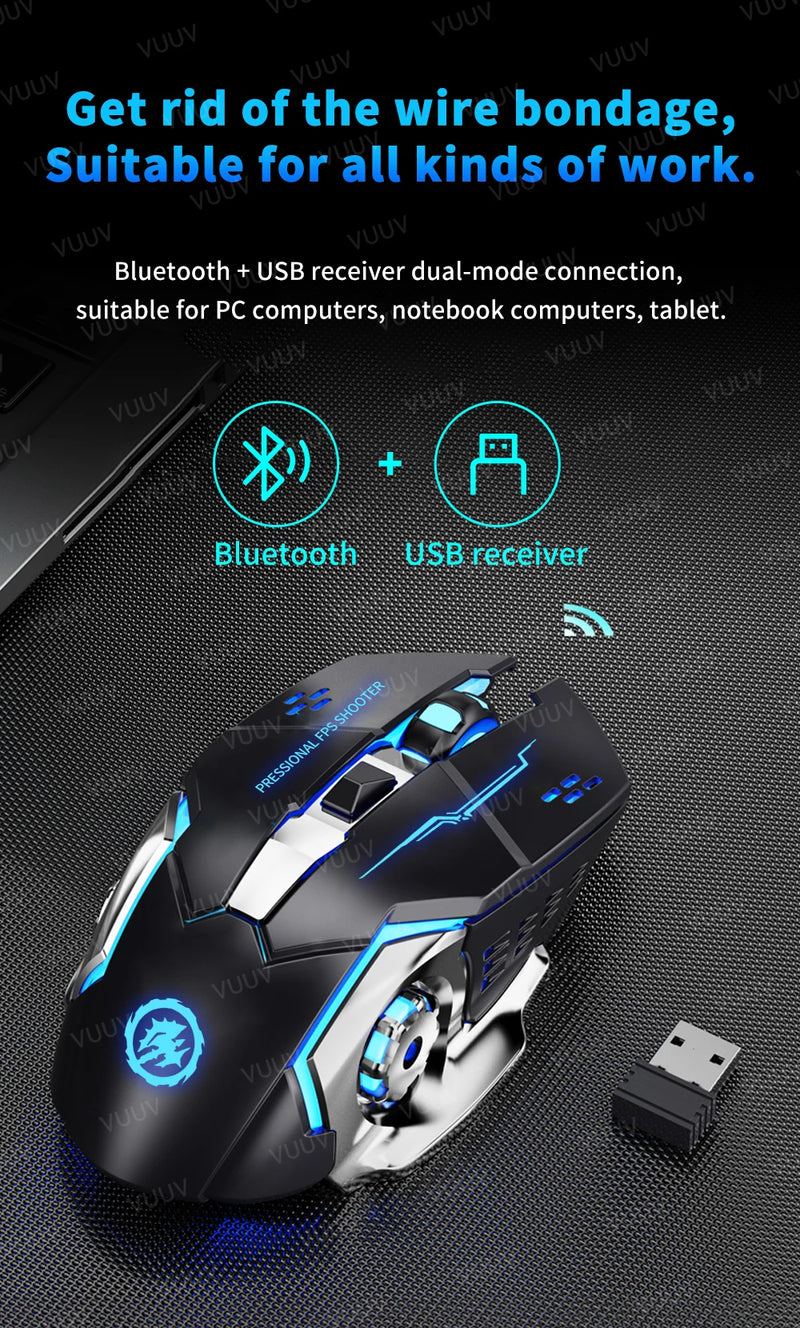 Mouse gamer Bluetooth/USB recarregável c/ retroiluminação