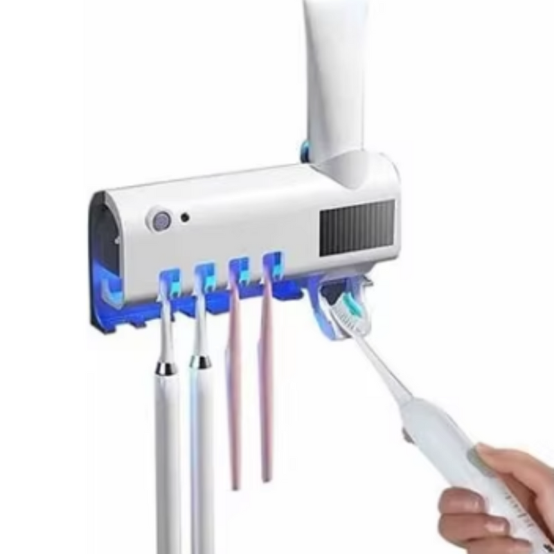 Dispensador porta escova e pasta de dente com esterilizador UV