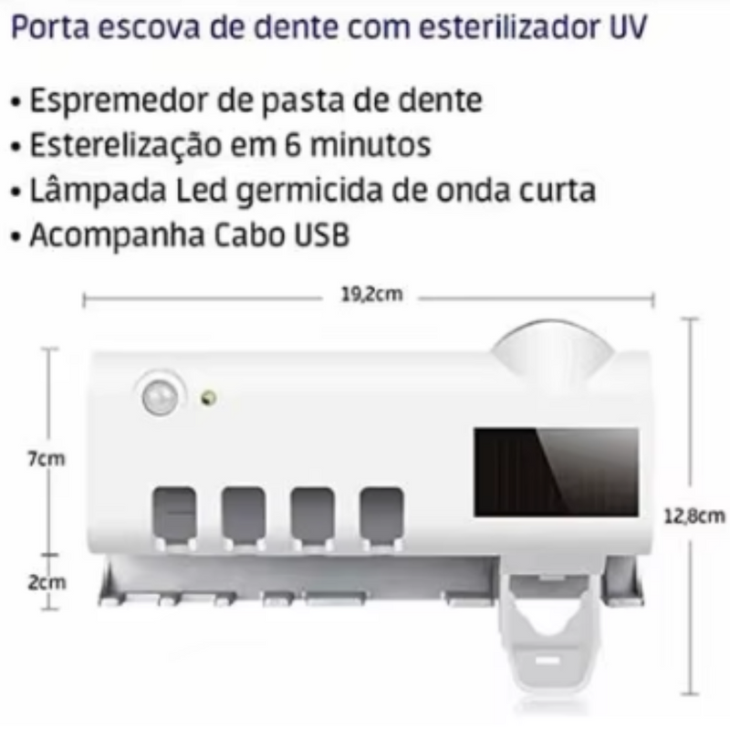 Dispensador porta escova e pasta de dente com esterilizador UV